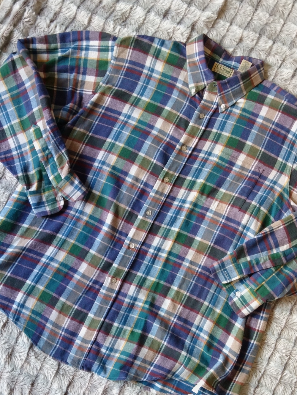 L.L. Bean Men's Plaid Button-Down Shirt - Blue, Green, White